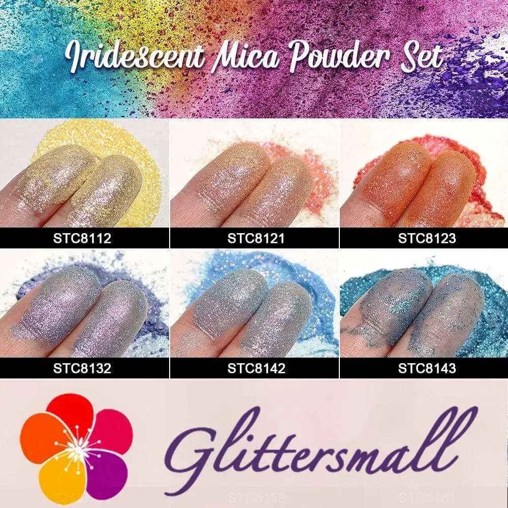 GlittersMall Iridescent Mica Powder Pigment Glitter Set/Kits 10 Colors